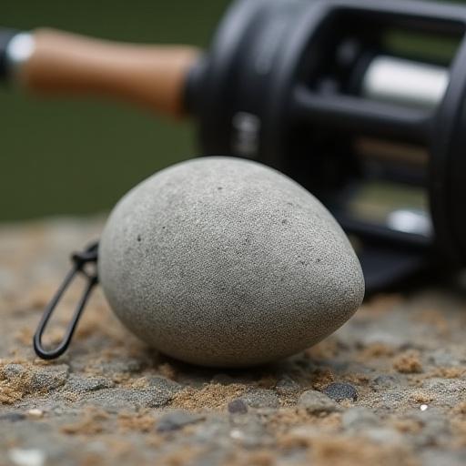 Piombo da pesca finemente sagomato a mano da una robusta pietra di fiume, garantendo equilibrio perfetto.