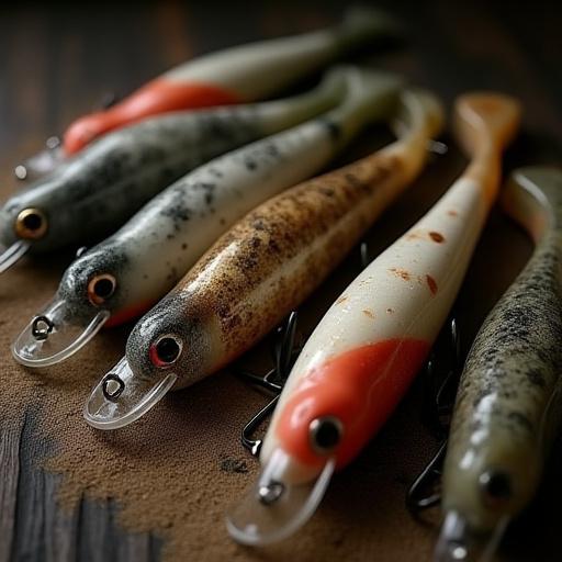 Set esclusivo di esche personalizzate, ciascuna caratterizzata da tonalità minerali uniche per diverse condizioni.